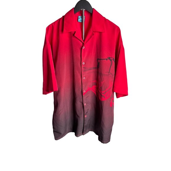 Y2K Seals Men's Red Ombre Abstract Button Front Short Sleeve Shirt L - Picture 2 of 8